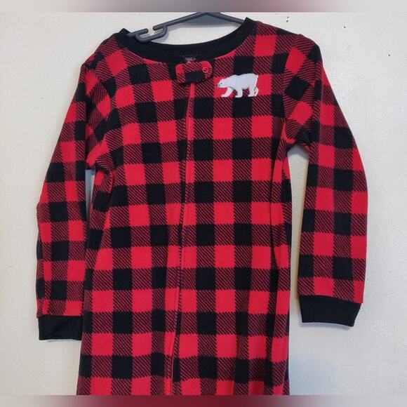 Carter's Footed Footie Pajamas RED BLACK BUFFALO PLAID Polar Bear Lumberjack 5 - Picture 3 of 15